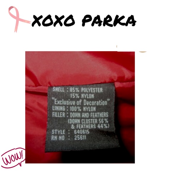 XOXO Quilted Down and Feathers Winter Zipper Red Parka Jacket Size MEDIUM - Picture 7 of 8